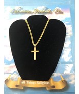 Men/Woman Gold Plated Beveled Cross w/ matching Gold Stainless Steel Cub... - £15.56 GBP