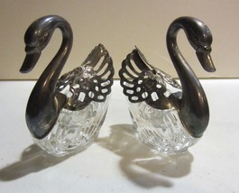 Vintage Silver plated / crystal Swan salts - Italy - £20.87 GBP