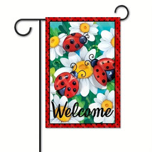 New Lady Bugs Flowers Garden Flag 12&quot;X18&quot; Welcome Double Sided - £4.68 GBP