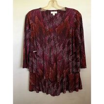 Susan Graver Women&#39;s XS Red Floral V-Neck Layered Blouse Casual Spring - €10,27 EUR