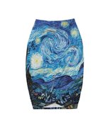 Woman&#39;s Starry Night Van Gogh Tulip Hem Pencil Skirt (Size S-5XL) - £23.59 GBP