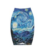 Woman&#39;s Starry Night Van Gogh Tulip Hem Pencil Skirt (Size S-5XL) - $40.75 CAD