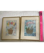 S. Graham 1978 Art Zoo Animals Boat Hot Air Balloon Framed Prints Nurser... - $26.99