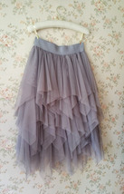 Gray Fluffy Layered Tulle Skirt Womens Custom Plus Size Tulle Midi Skirt image 3