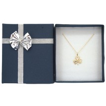 14K Gold 3 Leaf Clover Charm with 18&quot; Gold Cable Chain &amp; Gift Box  - £79.80 GBP