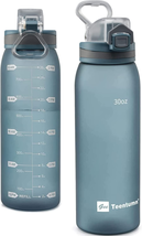 30Oz Sport Water Bottle with Time Markers, Large Durable Gym Plastic Bottle for  - £15.32 GBP