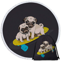 Cute Skating Pugs Round Beach Towel - $14.90+