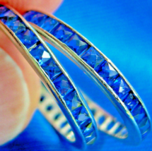Antique Sapphire French cut Wedding Band Deco Platinum Eternity Anniversary Ring - $10,300.33 CAD