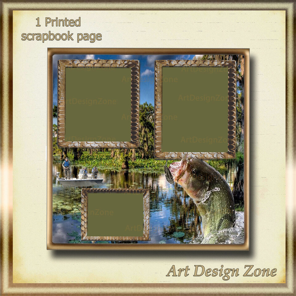 Fishing Scrapbook Page with Large Mouth Bass And A Fisherman - $12.00