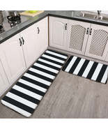 Black and White Striped Kitchen Mat – Flannel Non-Slip Floor Rug for Mod... - $75.71 CAD