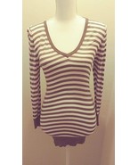 Twenty One Womens Shirt Long Sleeve Brown and White Striped Large - $13.86