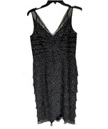 Adrianna Papell Polka Dot Ruffle Sheath Dress Navy Tan 4 - $38.46 CAD