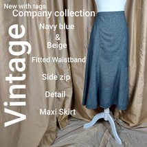 New   Vintage Navy Blue &amp; Beige  Detail Maxi Skirt Size 12 - £31.00 GBP