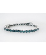 14K Solid White Gold Blue Round Diamond Tennis Bracelet 5ctw - $6,929.98