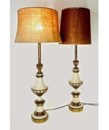 Vintage Pair Stiffel Brass &amp; Enamel MCM Hollywood Regency Table Lamps Or... - $160.00