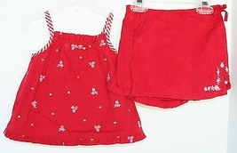 Striking Red Outfit Pretty embroidered Flowers Gingham Trim Toddler Girl... - £7.09 GBP