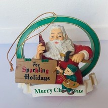 Coca Cola Merry Christmas ornament Sparkling Holiday Coke Elf pinter sign Santa - £18.54 GBP