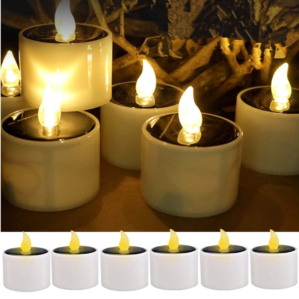 6Pc Solar Candles Flickering Waterproof Flameless LED Candle Tea Light for Outdo - £69.46 GBP