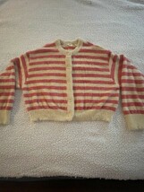 Levis Cardigan Womens XL Pink Stripes Fuzzy Furry Beige Y2K Grunge Boho - $18.00