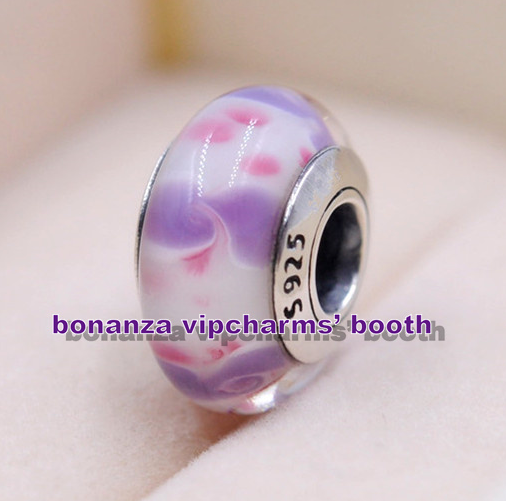 Primary image for 925 Sterling Silver Handmade Glass  Lampwork  Purple & Pink Murano Glass Charm 