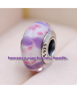 925 Sterling Silver Handmade Glass  Lampwork  Purple &amp; Pink Murano Glass... - $6.60