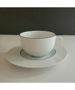 Crate &amp; Barrel Epoch Blue Line White Cup &amp; Saucer Set Kathleen Wills Japan - $30.07 CAD