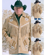 Western Style Beige Color Suede Leather Bone Bead Patches Fringed Patent... - $228.56 CAD