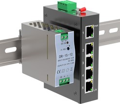 5 Port 100Mb Unmanaged Industrial Switch with DIN Rail 15W Power Supply ... - $76.73