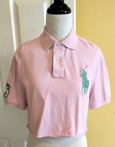 Polo Ralph Lauren Cropped Pink Shirt w/ Large Embroidered Green Horse (S/P) - £15.58 GBP