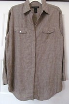 VTG Express World Brand Shirt Blouse Top Wash Linen Tweed Look Pockets Brown S - £31.02 GBP
