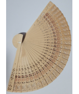 Natural Wood Large Lace Floral Folding Hand Held Plastic Chinese Fan - $12.47 CAD