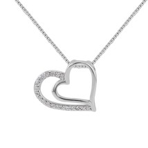 Double Heart Pendant 925 Silver Necklace with CZ Crystal - £20.57 GBP