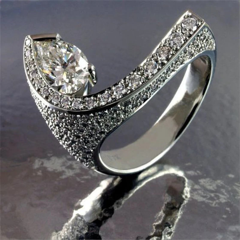 100% Real 14K White Gold Ring Jewelry Natural AAA Diamond Gemstone Irregular 14  - £21.34 GBP