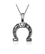Oxidized Sterling Silver Horseshoe Pendant Unisex Western Lucky Charm - $19.99+