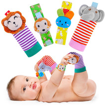 Baby Rattle Cotton Socks and Wrist Rattle Strap Set, Infant Toys 0 3 6 9 12 Baby - £7.52 GBP