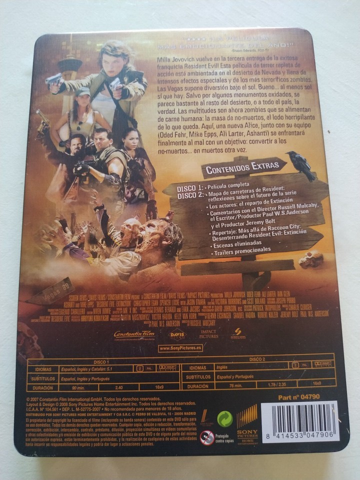 RESIDENT EVIL Extinction Milla Jovovich - 2 X DVD Steelbook Spanish English Am Item image 2