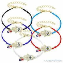 Hamsa Hand of Fatima Evil Eye Glass Bead Jewish Judaica Kabbalah Charm Bracelet - £8.75 GBP