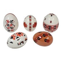 VINTAGE Ceramic Eggs Pysanky Ukranian Polish Mixed Pattern SET OF 5 Ukraine  - $45.79