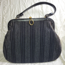 Vintage EMPRESS Sculpted Handbag Black on Black Velvet &amp; Leather Accents 1960&#39;s - £29.38 GBP