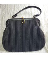 Vintage EMPRESS Sculpted Handbag Black on Black Velvet &amp; Leather Accents... - £29.31 GBP