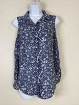 H&amp;M Womens Size 2 Blue Floral Butterfly Button Front Blouse Sleeveless - $11.30