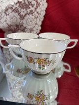 Lot Of 3 Vintage Porcelain Tea Cups Pink Red Yellow Flowers Gold Trim - £8.99 GBP