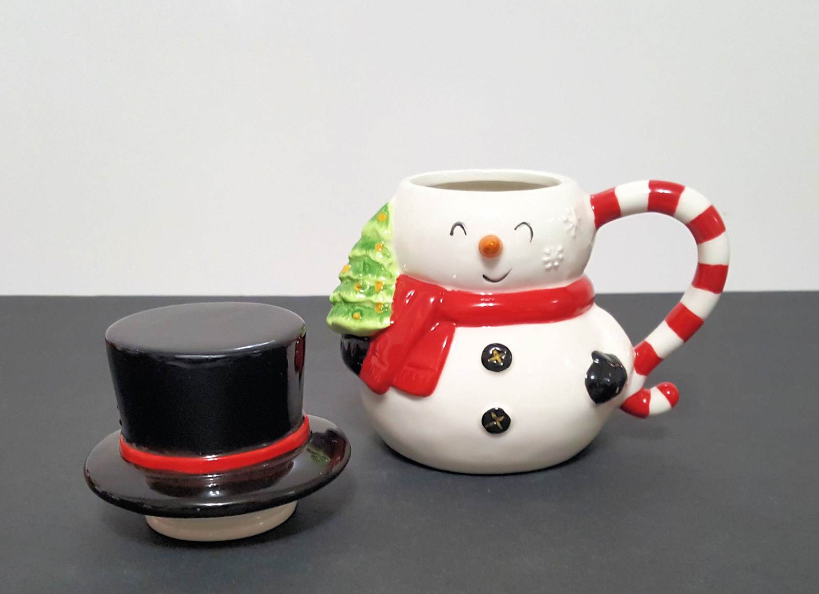 Primary image for NEW RARE Christmas Snowman Covered Mug with Hat and Cane 14 oz.