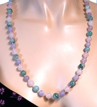 Vintage Gemstone Bead Necklace Jade Rose Quartz &amp; Pale Amethyst Hand Kno... - $49.99
