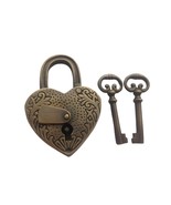 Antique Solid Brass Padlock Love Motif 3.7&quot; Vintage Victorian old PADLOCK - $71.12 CAD+