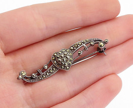 925 Sterling Silver - Vintage Marcasite Decorated Love Heart Brooch Pin - BP1762 - £22.93 GBP