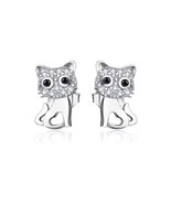 Cute Cat Kitten Stud Earrings Genuine Sterling Silver 925 Girls Ladies W... - $17.54