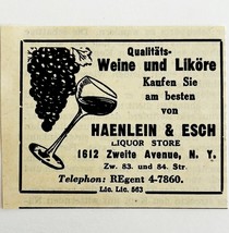 1945 WW2 German-USA Liquor Store Advertisement Haenlein &amp; Esch NYC C94B - $19.99
