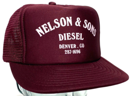 Vtg NELSON &amp; SONS DIESEL Trucker Hat-Maroon-Mesh-Snapback-Denver CO-Spor... - $21.04