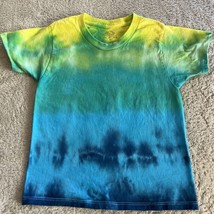 Fruit of the Loom Boys Yellow Green Blue Tie Dye Short Sleeve Shirt XS 4T - $7.35